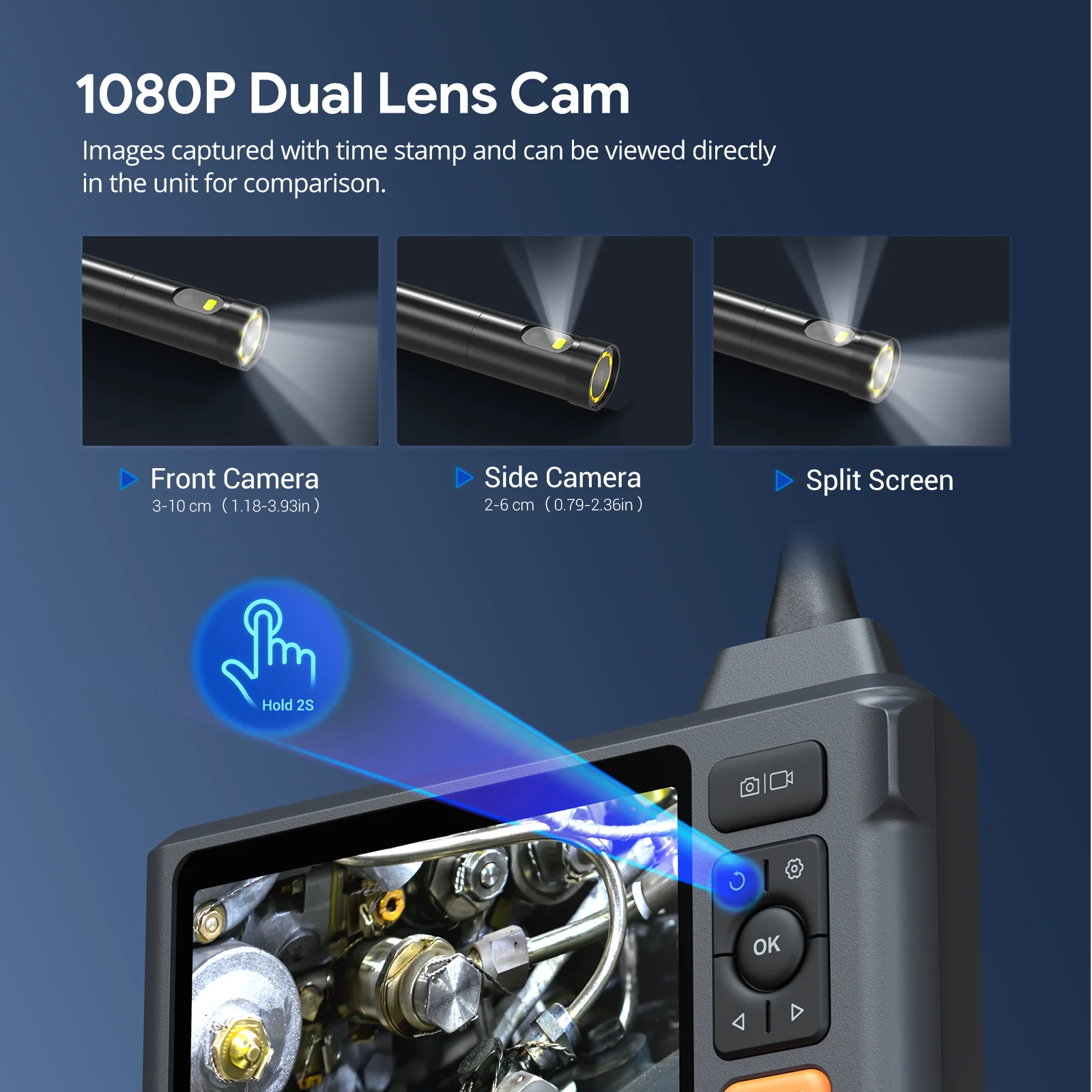 DEPSTECH 1080P Endoscope Camera Dual Lens / Triple Lens 8mm 5inch Screen Borescppe Industry Endoscopic for Cars Pipe DS520