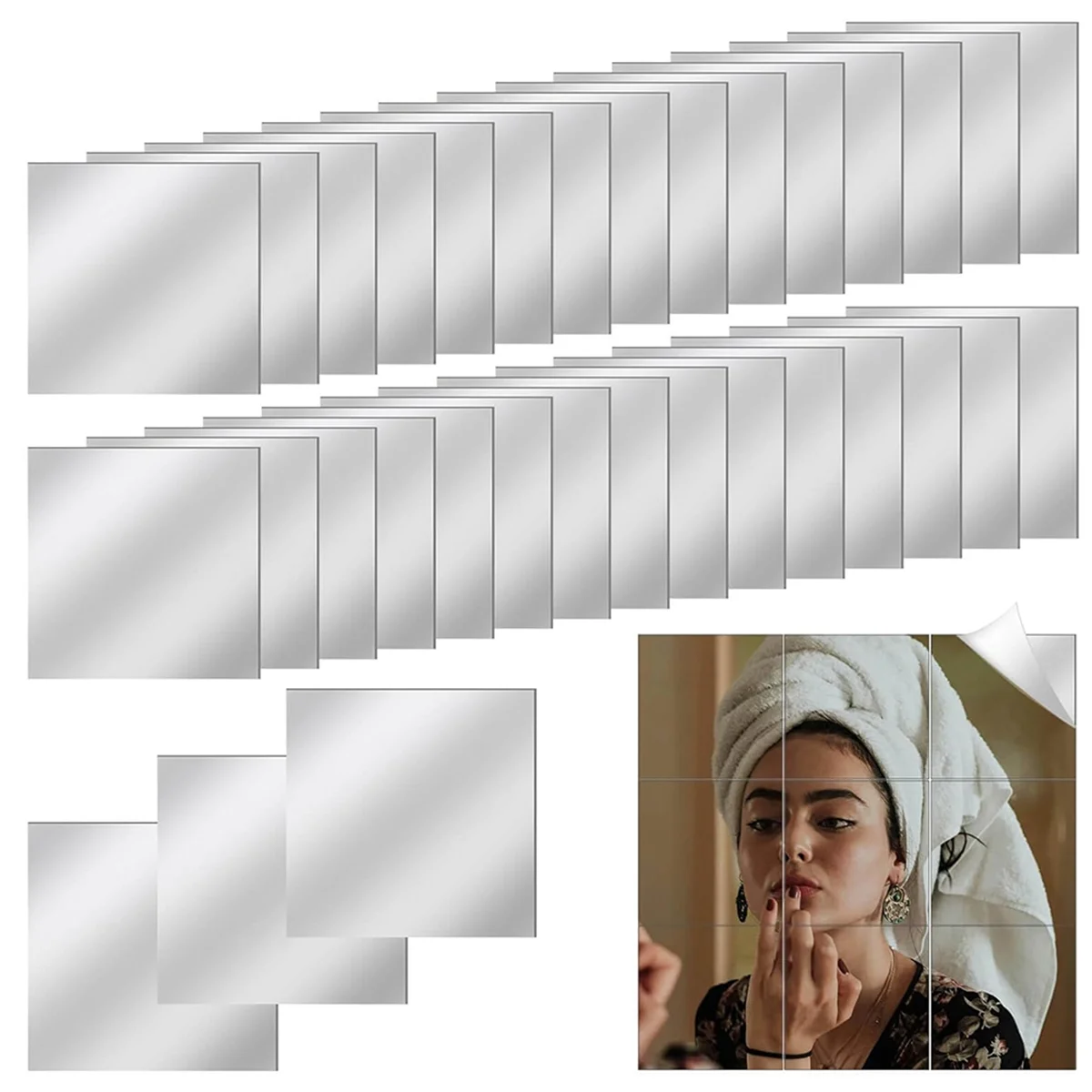 30 PCS Acrylic Mini Mirror Tiles Self Adhesive, 3 Inches Square High-Definition Tiny Mirror Tiles for Crafts and Wall