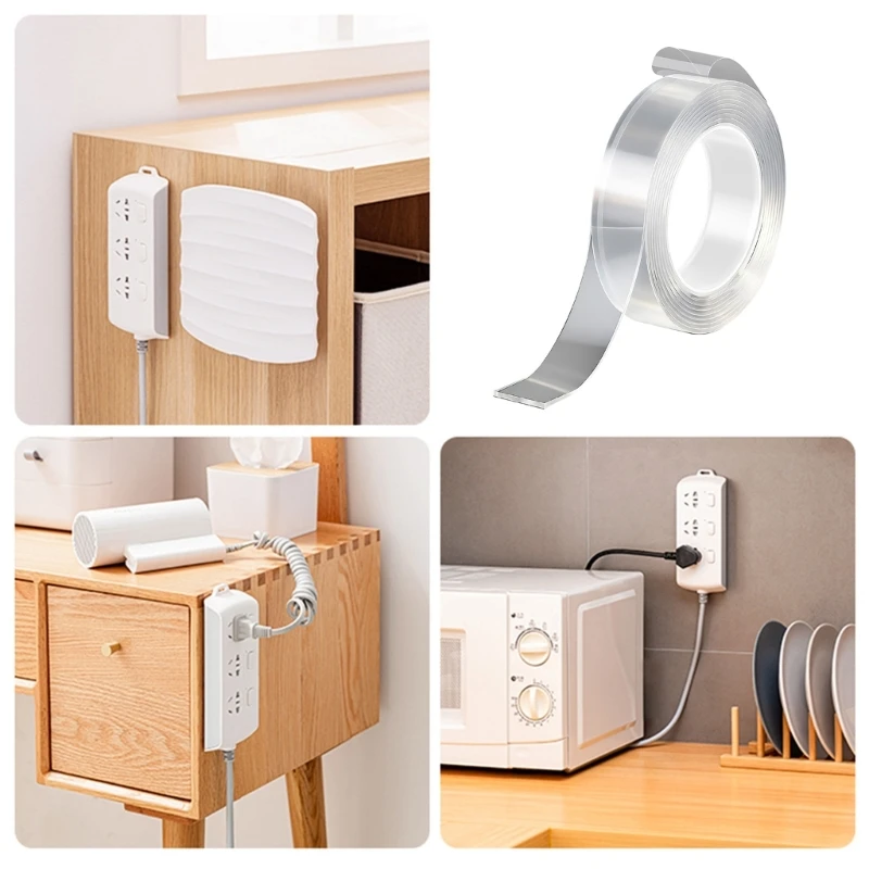 

3Pcs Clear Double Sided Adhesive Tape Heat Resistant Mounting Strips For Securing Power Strips Home Organization M4YD