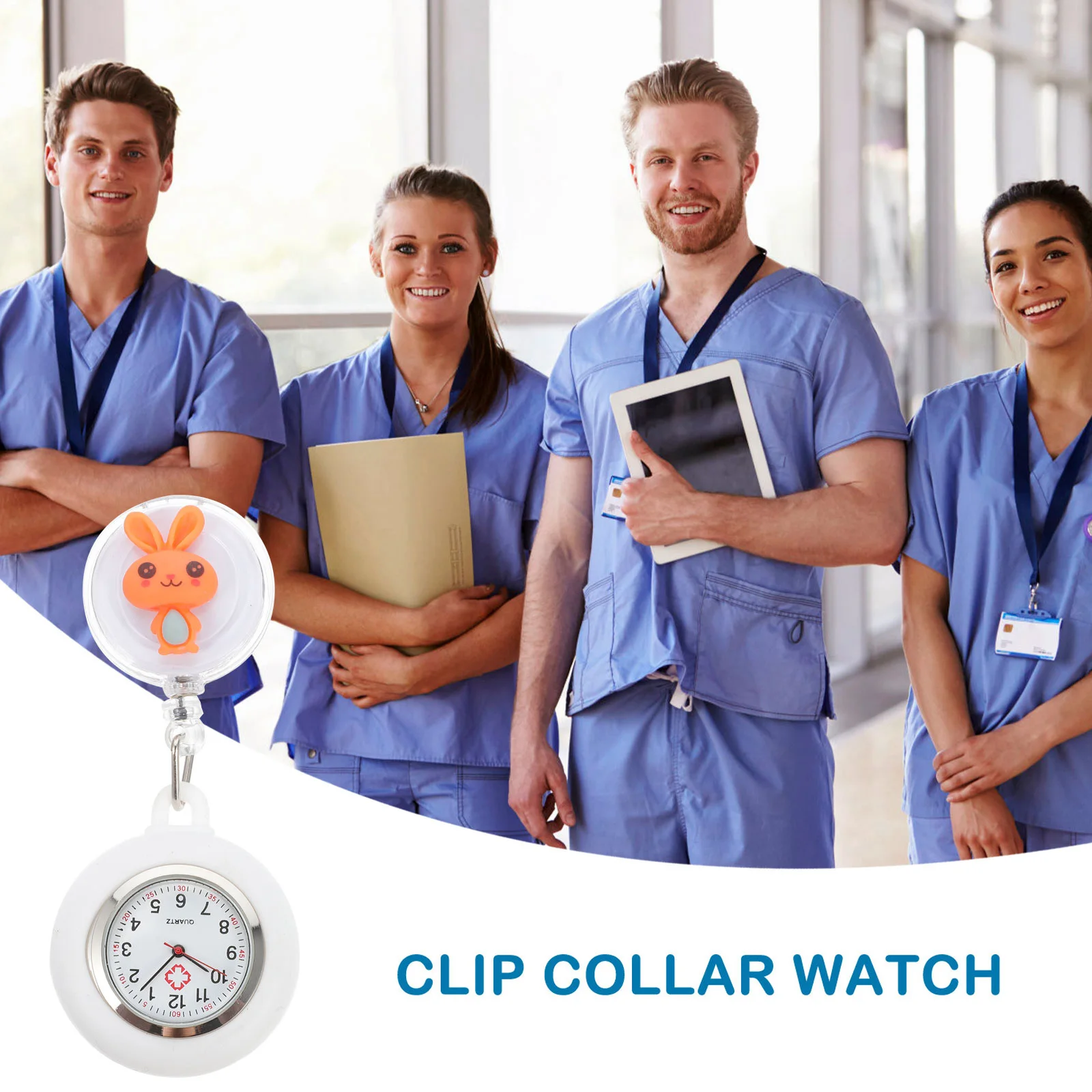1 قطعة ساعة ممرضة مصممة على شكل أرنب ساعة جيب كرتونية مواد آمنة خفيفة ملمس ممتاز ومتانة هدية المستشفى