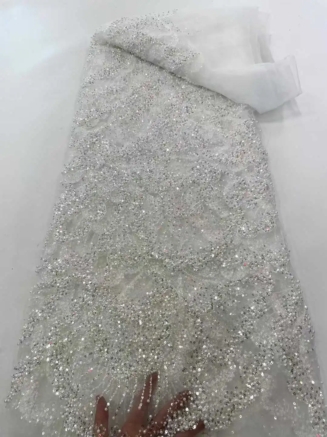 

Beaded High Quality African Handmade Beaded Lace Fabirc 2025 Sewing sequins Embroidery Nigreian Lace Fabric Women Wedding Dress