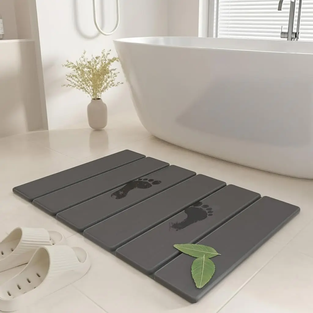 

Non-Slip Foldable Diatomite Bath Mat 23.6x15.3", Super Absorbent Quick Drying, Easy Clean Shower Floor Mat Dark Gray