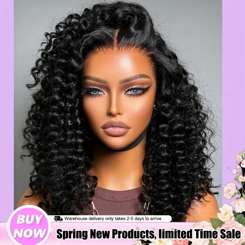 Wig Keriting Dalam Tanpa Lem 13X4 Mudah Dipakai Untuk Wanita - Rambut Manusia Virgin Brazil Densitas 250%, Pre-Plucked Dengan Lace Closure 13x4