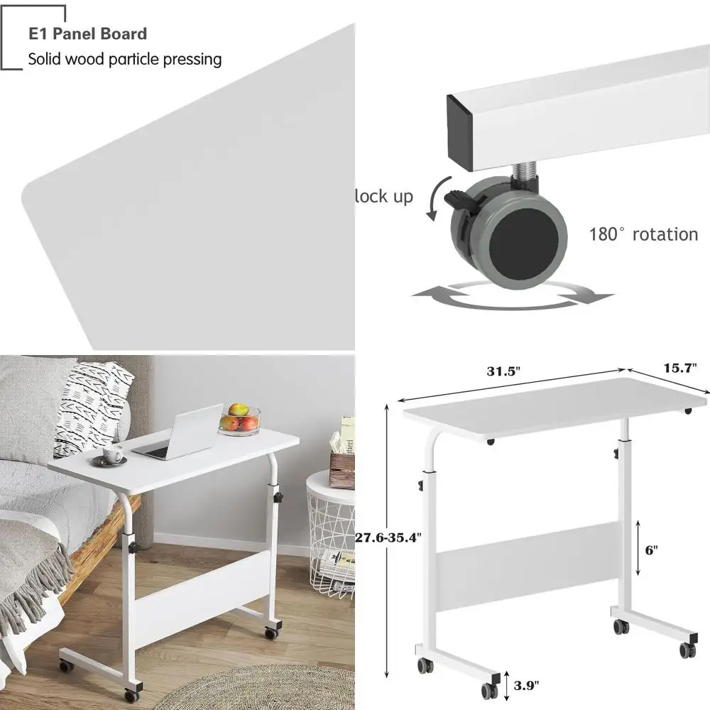

Portable Adjustable Laptop Stand with Wheels, 31.4 High, White for Bed or Sofa Use