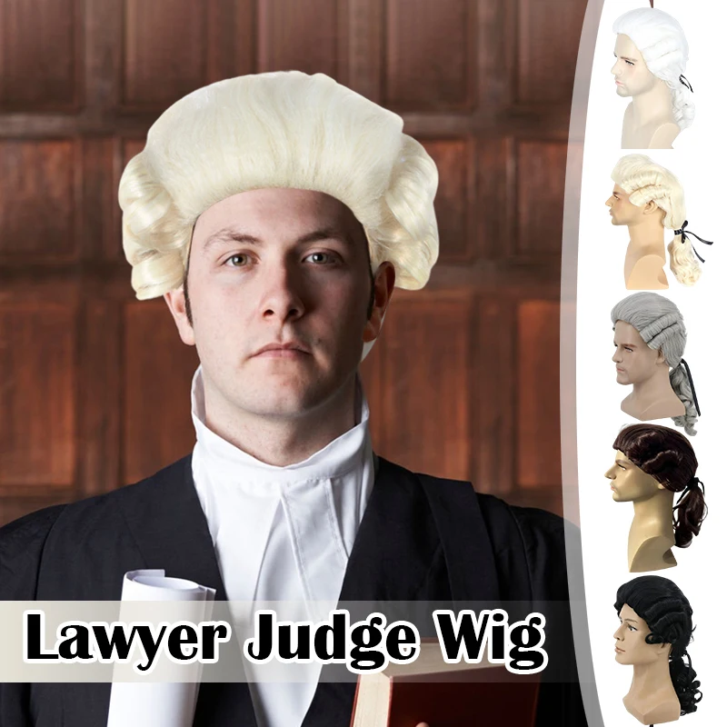 

Lawyer Judge Baroque Cosplay Curly Wig Men Deluxe Wig Historical Long Synthetic Wig For Halloween Costume Hair Accessories