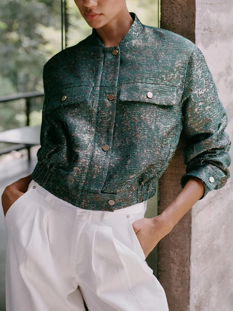 

European and American style 2025 autumn new women's clothing versatile metallic line texture long-sleeved jacket