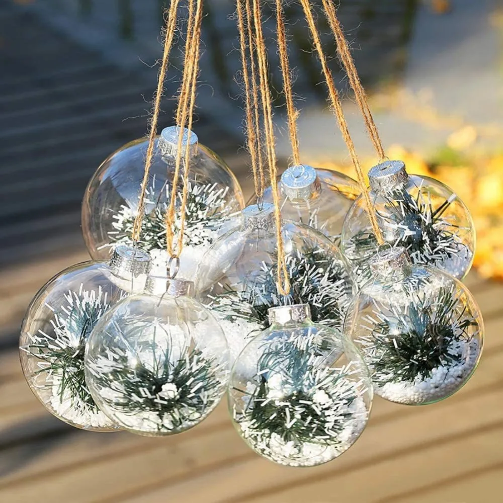 6 uds 6/8/10cm bola de Navidad de plástico transparente mascota rellenable adornos colgantes de árbol de Navidad DIY adorno de plástico transparente Año Nuevo