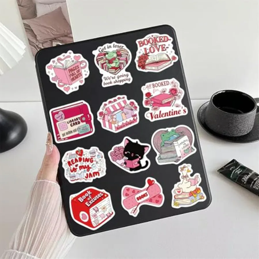 Valentine's Day stickers: waterproof pink glitter vinyl decals for books, phones; romantic gift for girls, kids, teens, adults - view 3