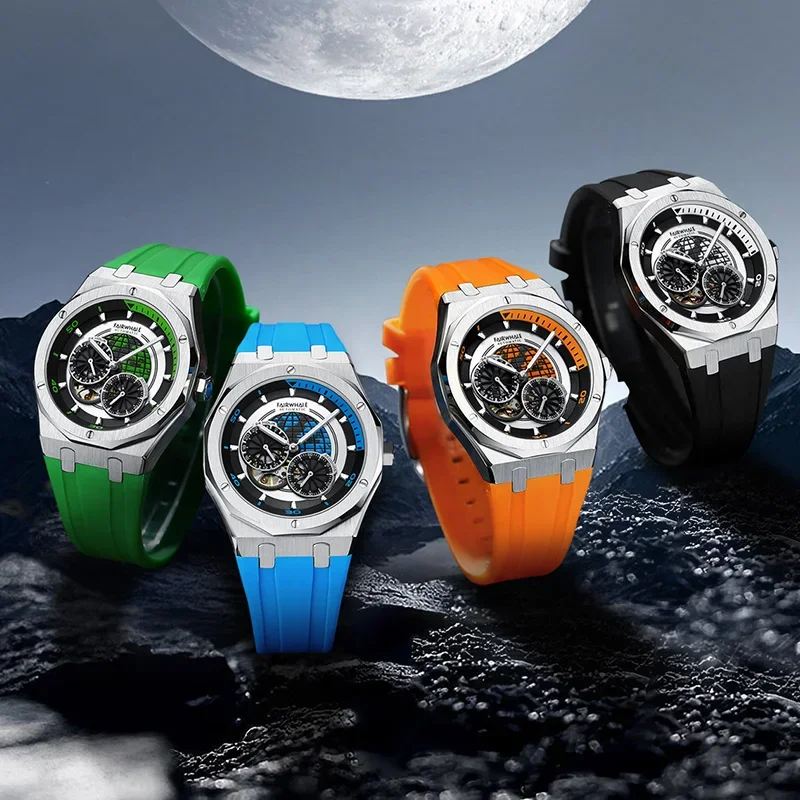 High-End Men's Automatic Watch Luxury Watch Install Automatic Mechanical Movement Transparent Back Cover Man Sports Wristwatch