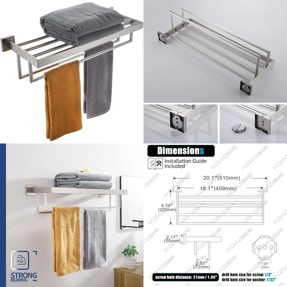 

20-дюймовый настенный двойной вешалка для полотенец, полка для полотенец из матового никеля из нержавеющей стали для ванной комнаты