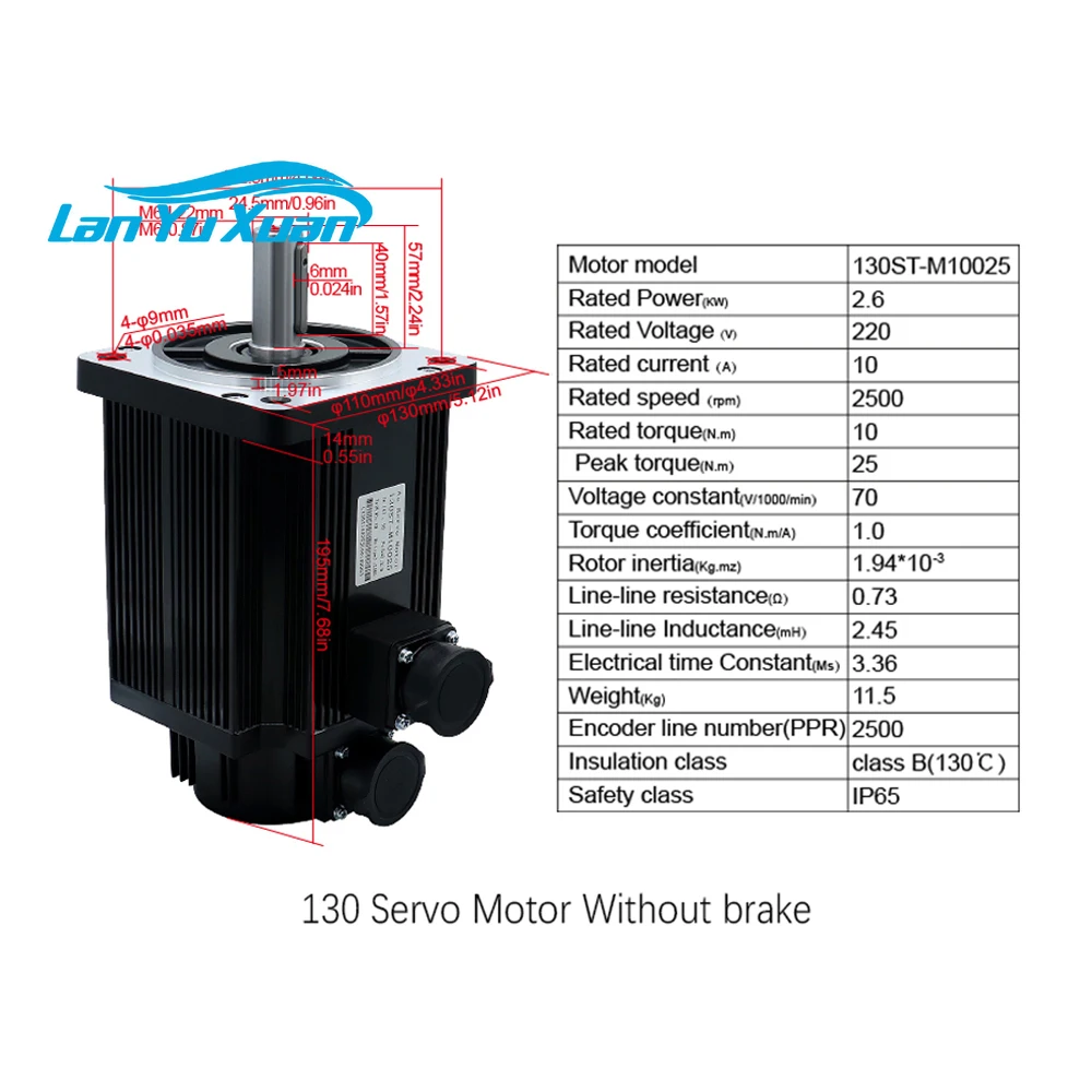 

2.6KW 220V/380V 2500RPM 10Nm 130ST-M10025 AC Servo Motor Kit & T3DF RS485 Driver Brake Optional Torque For CNC Machine