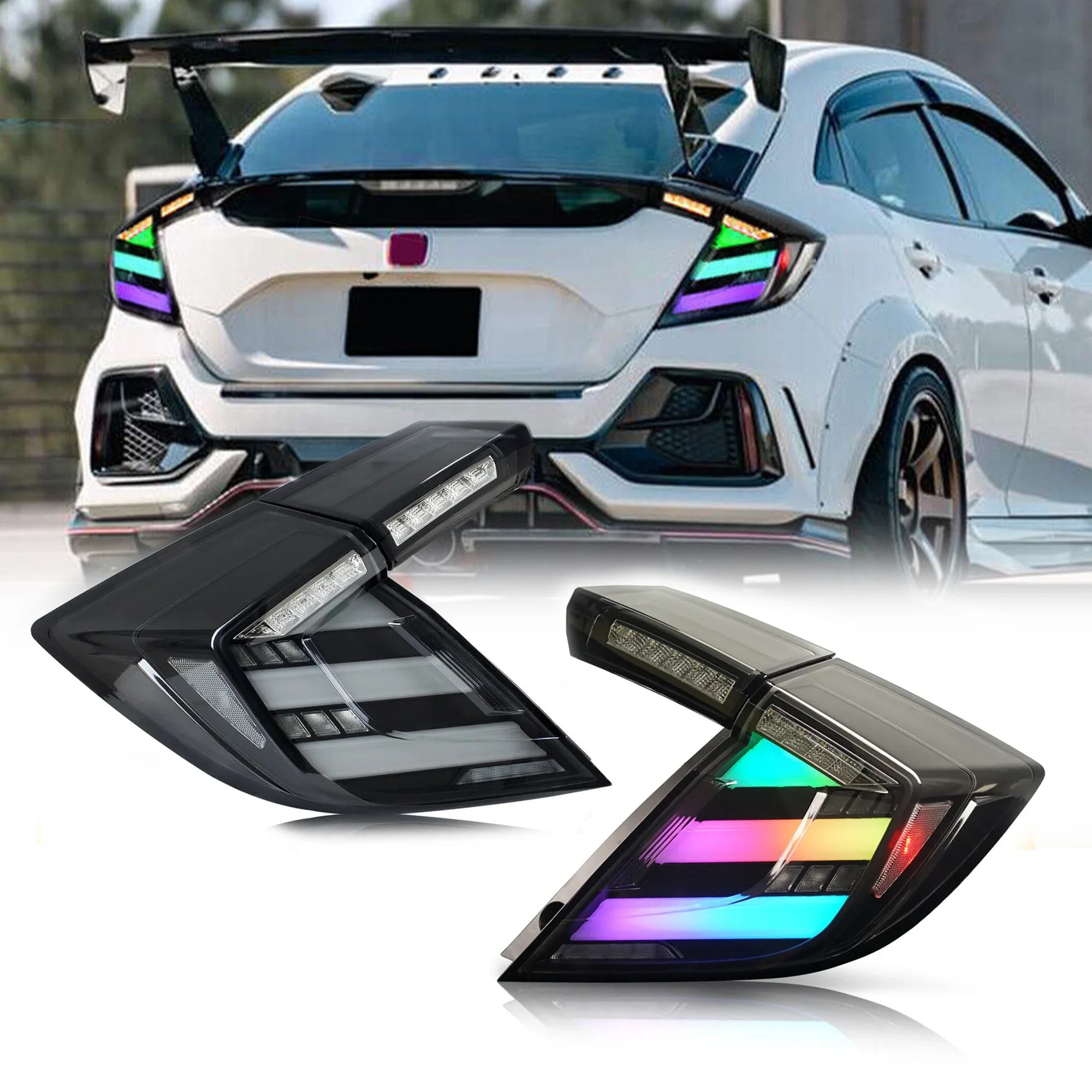 

RGB Led Tail Lights For Honda Civic Hatchback 2016-2020 App Control Modified Tail Lamp Car Rear Back Lamps Assembly