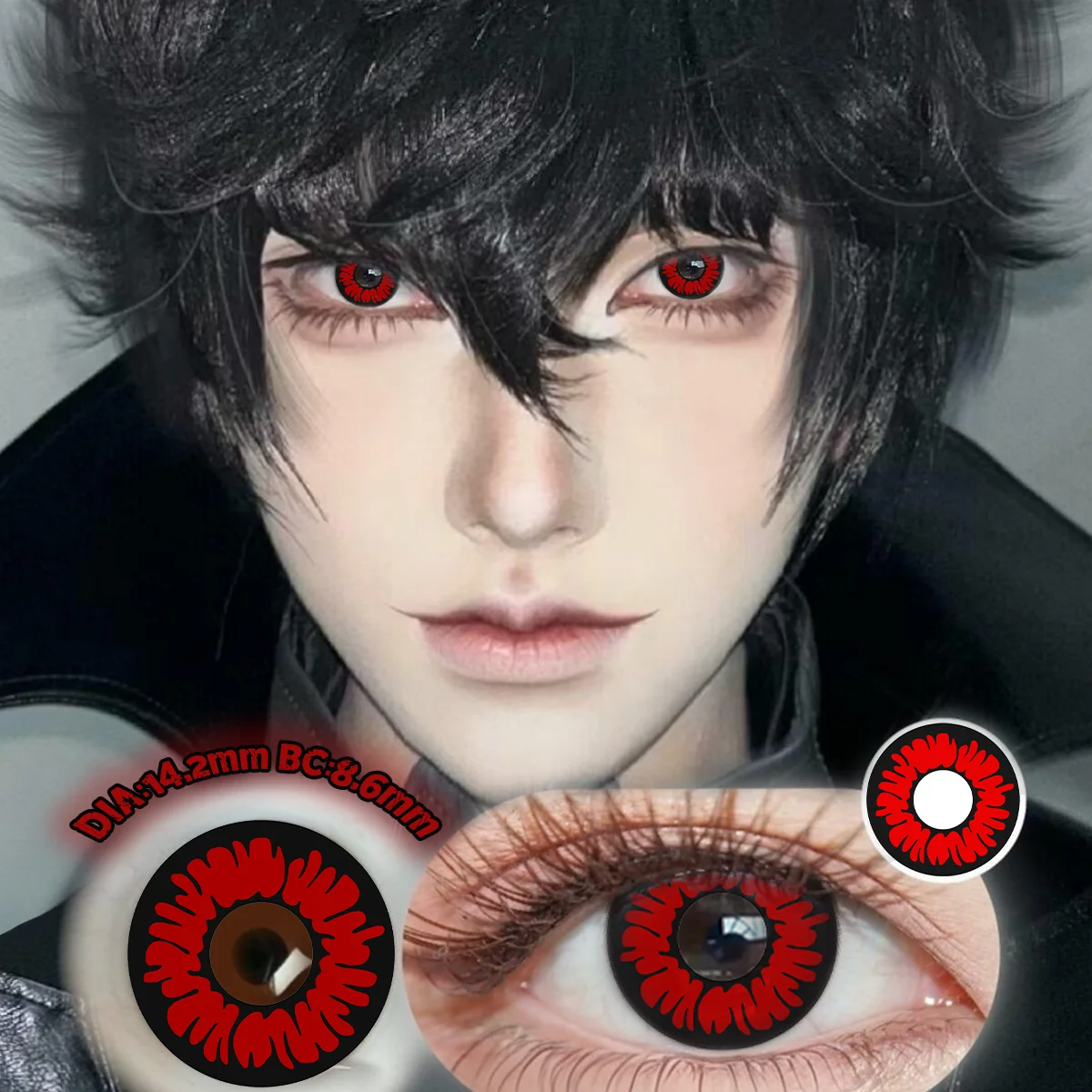 Visuashow Cosplay Farbige Kontaktlinsen Kleine Schüler 1 Paar Jahresneue Anime-Linse Modische Farbkontakte für Partys und Augen-Make-up