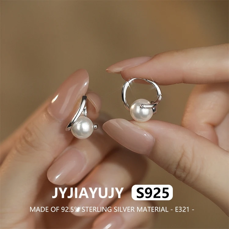 

JYJIAYUJY 100% Whole Original Sterling Silver S925 Hoop Earrings Set With Pearl For Her Elegance Gift Of Quality Women Use E321