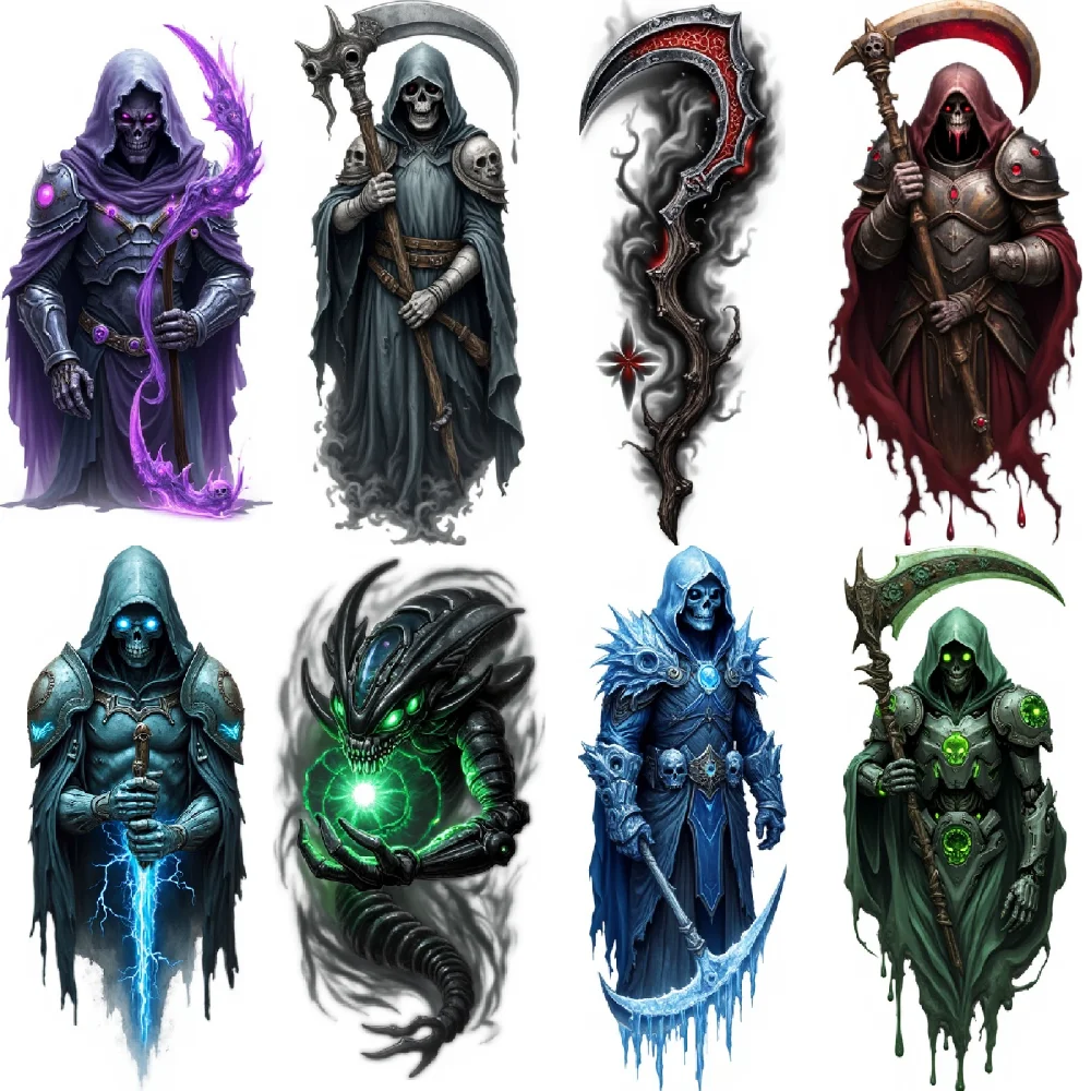 

3pcs Temporary Tattoo Colorful Realism Alien Creature Robe Electric Sword For Adults Men Women