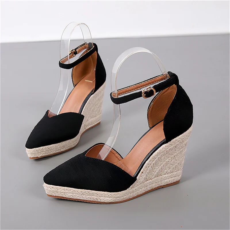 Platform Wedges Ankle Buckle Sandals Casual Heels Summer Gladiator Sapatos Mulher Sapato Feminino Pointed Toe Espadrill Shoes