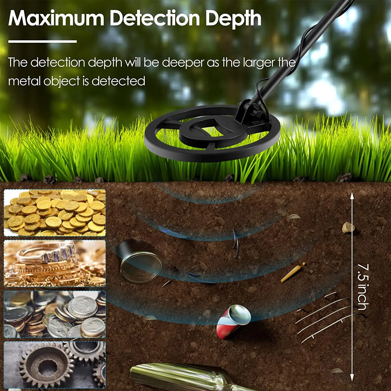 Adjustable Sensitivity Metal Detector Underground Long Range Walk Though Gold Detector MD-4071 6.6KHz Waterproof Coil