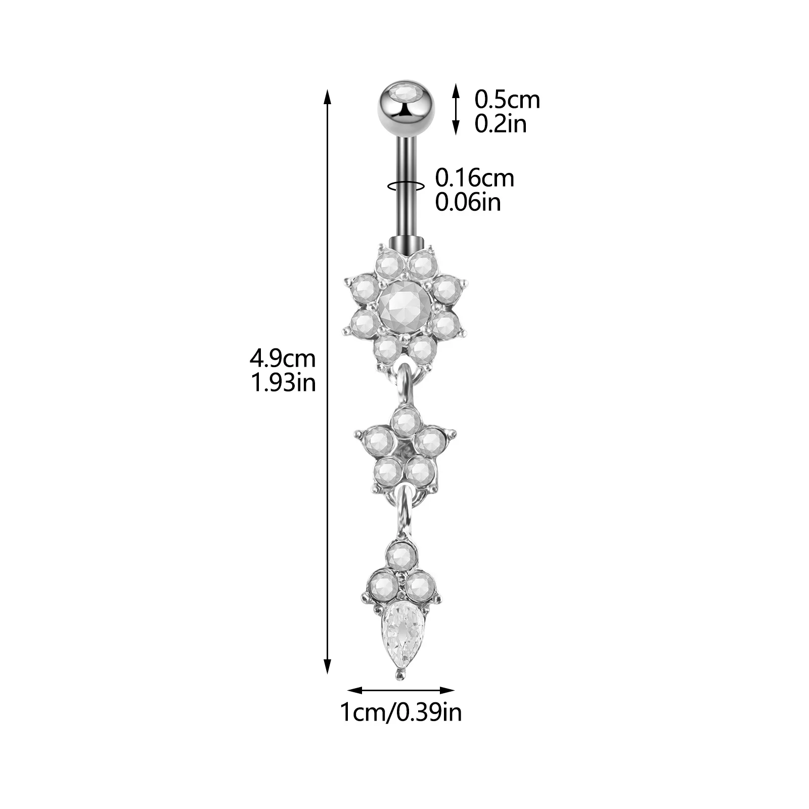 CZ Flower Belly Button Rings 316L Steel, Diamond Petal Navel Barbell Hypoallergenic Shiny Body Piercing Jewelry for Women 14G