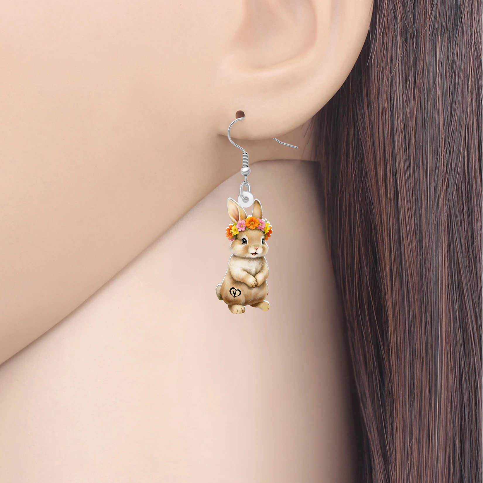 BONSNY Acrylic Cute Bunny Earrings Spring Flowers Wreath Rabbit Dangle Drop Forest Animals Jewelry Gifts For Women Girls Teen