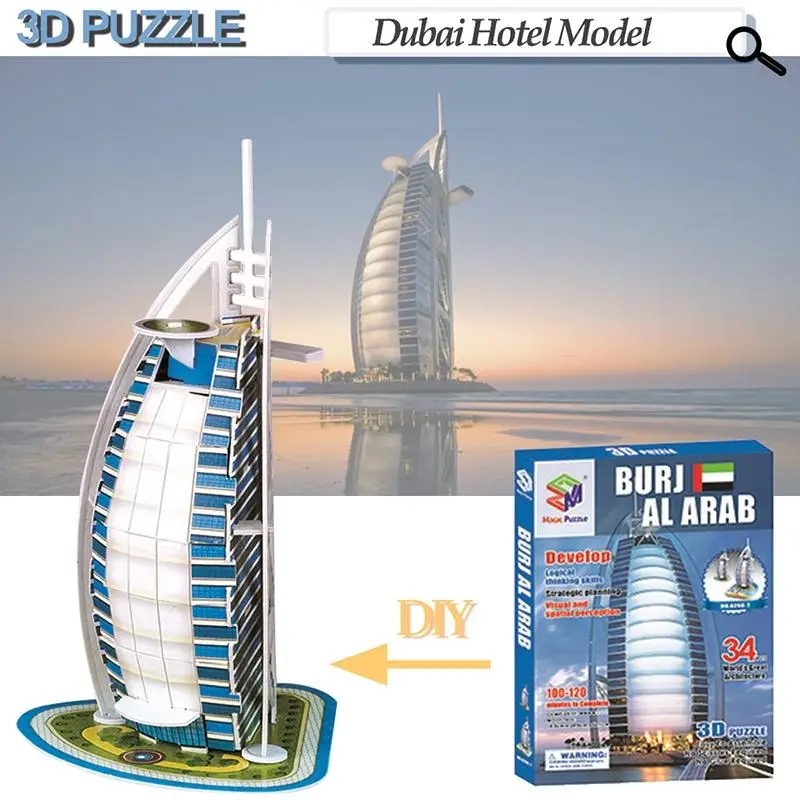 3D Paper Puzzle Dubai Burj Al Arab 3D World Jigsaw Puzzle World Construction Model Kit Assembly Educational Toy for Children Toy