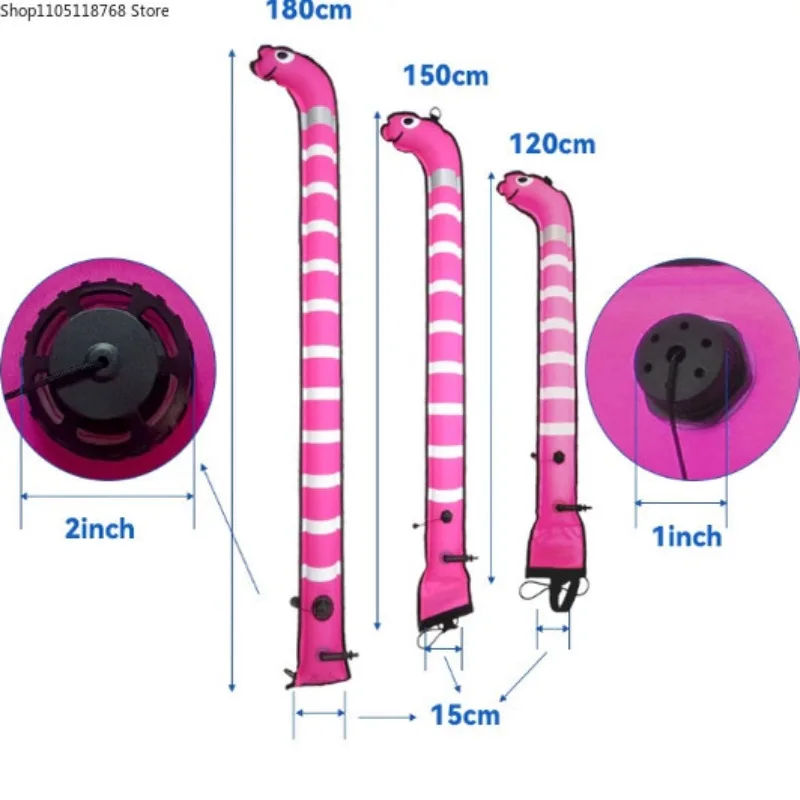 Surface Marker Buoy Inflatable Tube Highly Visible Safe Diving Equipment Underwater with Reflective Strip Diver Closed Bottom