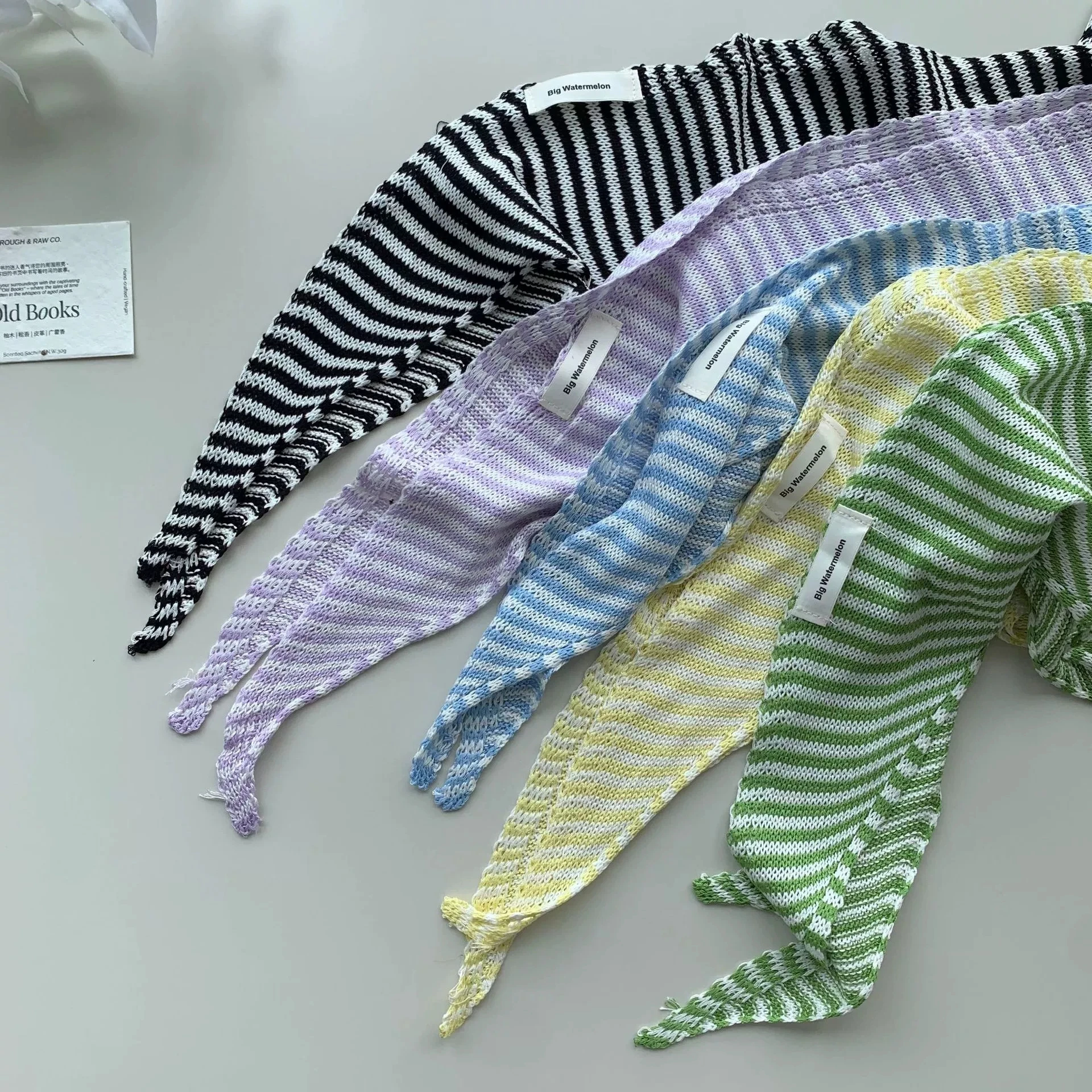 Korean Ins Triangle Headbands Stripped Knitted Headscarf  Spring Summer Office Air-Condition Shawl/Wraps