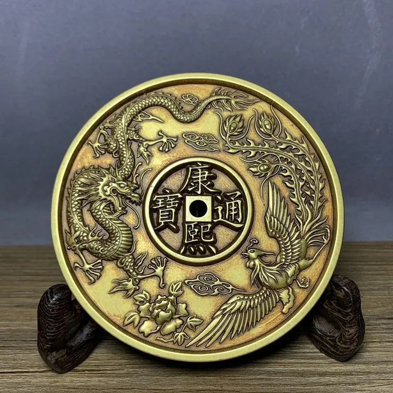 Antiques, miscellaneous items, ancient , old copper , coins with dragon and phoenix motifs symbolizing good fortune, c