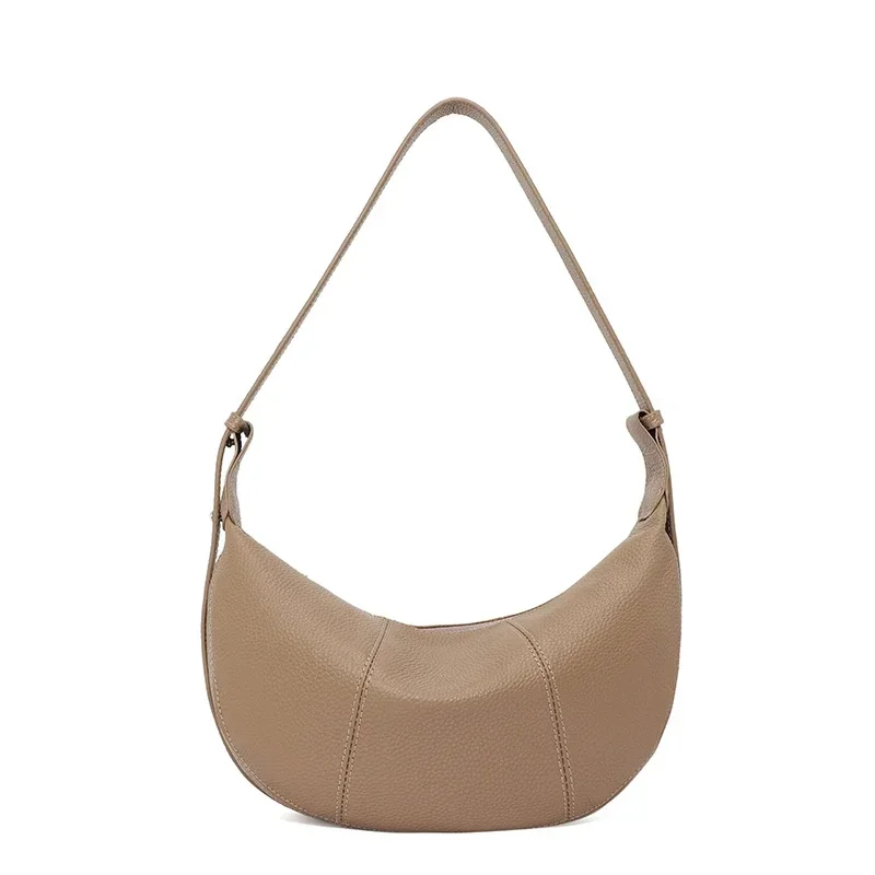 100% Echtes Leder Schultertasche für Damen Große Kapazität Halbmond-Form Designer Kuhledertasche für Pendler Shopper-Tasche – Detail 24