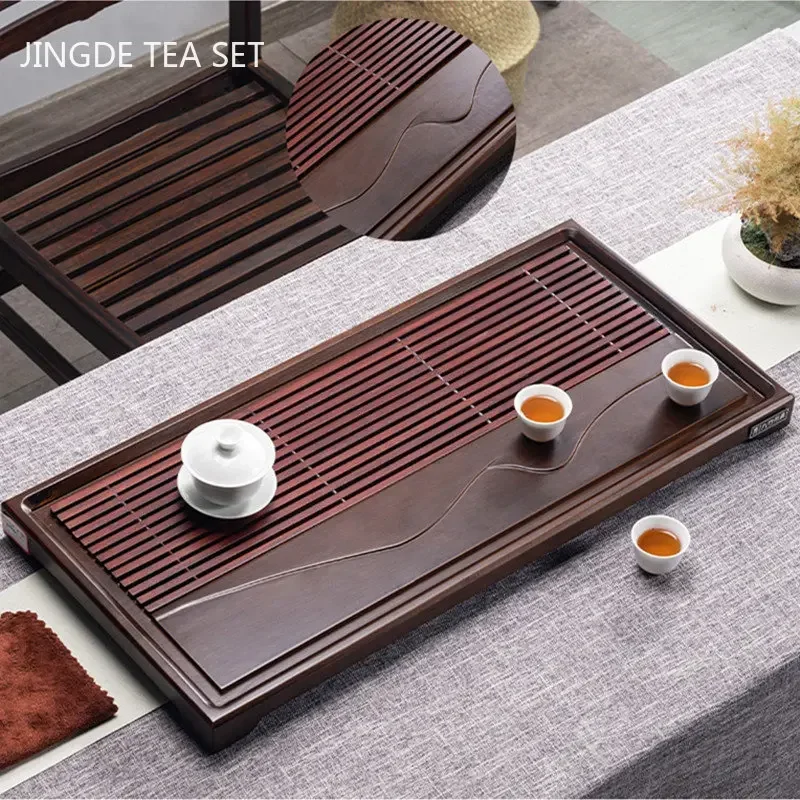 Natural Bamboo Tray Rectangular Drain Tank Tea Tray Living Room Tea Trays Decorative Chinese Teaware Tools Large Size Tea Table