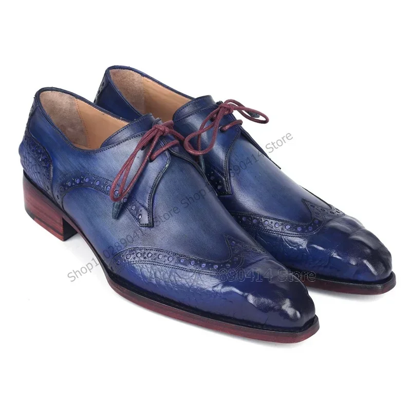 

Мужские туфли дерби с синим градиентным цветом и ажурным узором, модные мужские туфли на шнуровке, роскошные мужские туфли ручной работы для вечеринок и банкетов