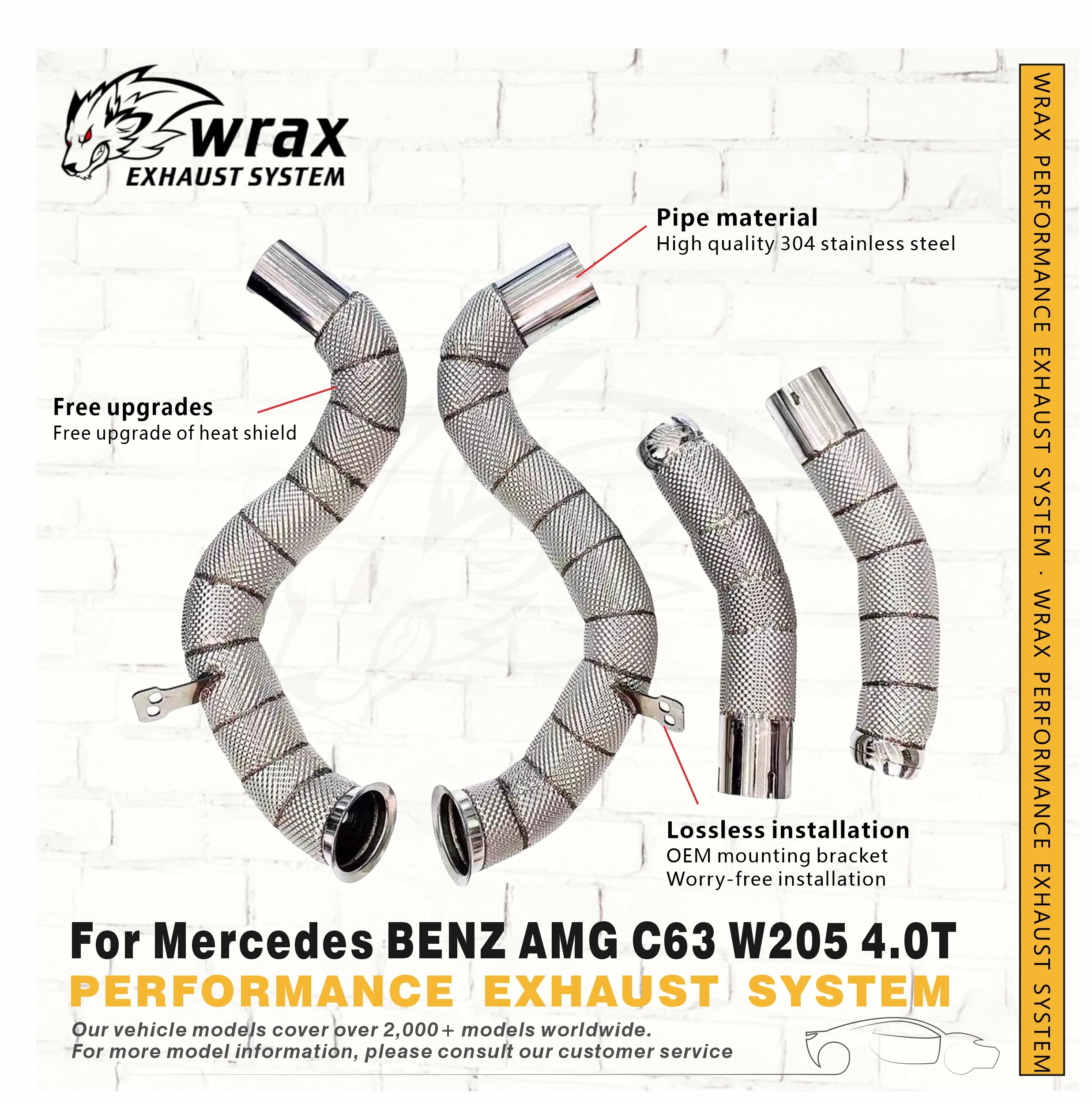 

WRAX SS304 Sport Downpipe for Mercedes BENZ AMG C63 W205 4.0T High Flow Exhaust Upgrade of Heat Shield Easy Installation
