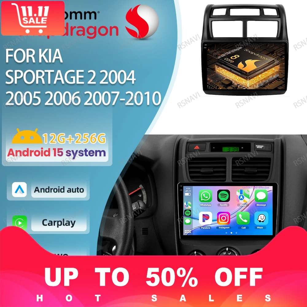 راديو السيارة أندرويد 15 لكيا سبورتاج 2 2004 2005 2006 2007-2010 BT اللاسلكية Carplay السيارات DSP الملاحة 5G واي فاي ستيريو 4G LTE