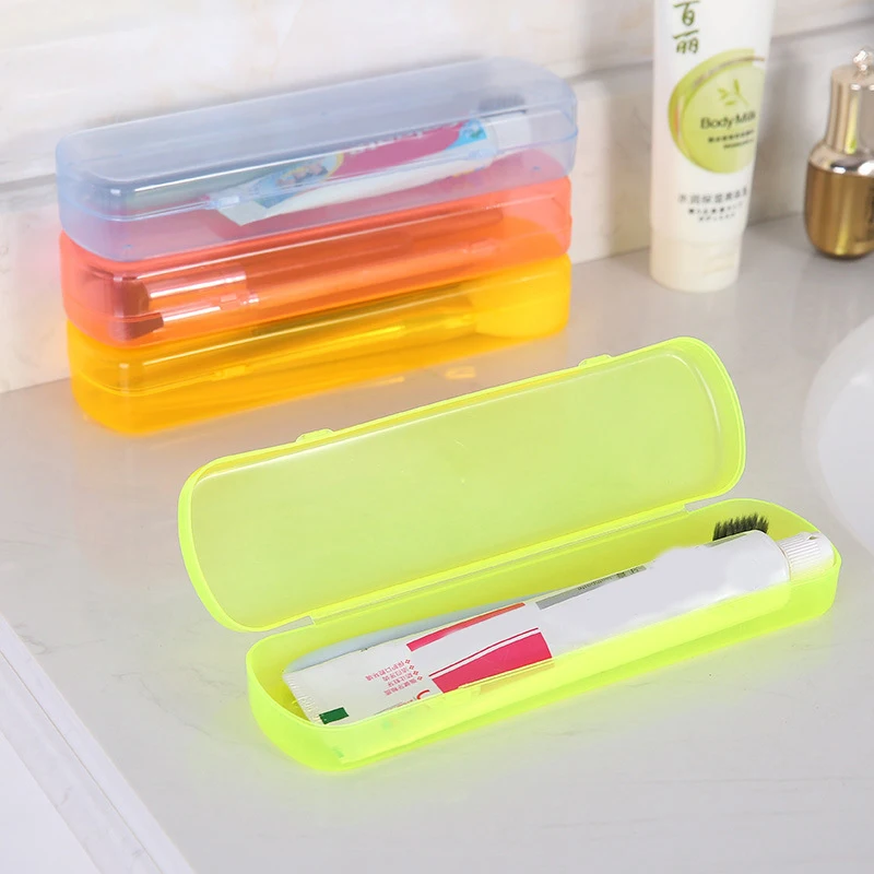 Organizador portátil de viaje para cepillos de dientes, contenedor de almacenamiento de pasta de dientes, caja de plástico de Color caramelo, accesorios de baño