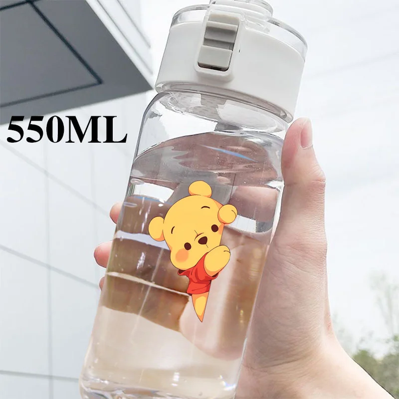 Cartoon Winnie The Pooh Large Capacity Fitness Water Bottle Water Cup Women Plastic Portable Cup Kawaii Lady Drinking Cup 550ml