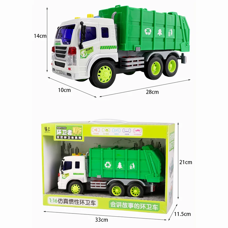 New Large Sanitation Truck Model Children's Simulated Light and Music Inertia Truck Toy Children's Early Education Toy Gift