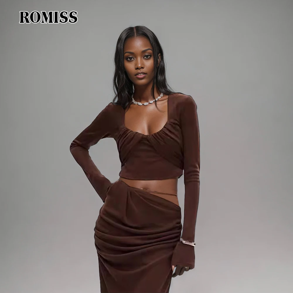 

ROMISS Sexy Temperament Exposed Waist For Women Square Neckline Pleated High Waist Tied Long Sleeved Top Fashionable 2024 New