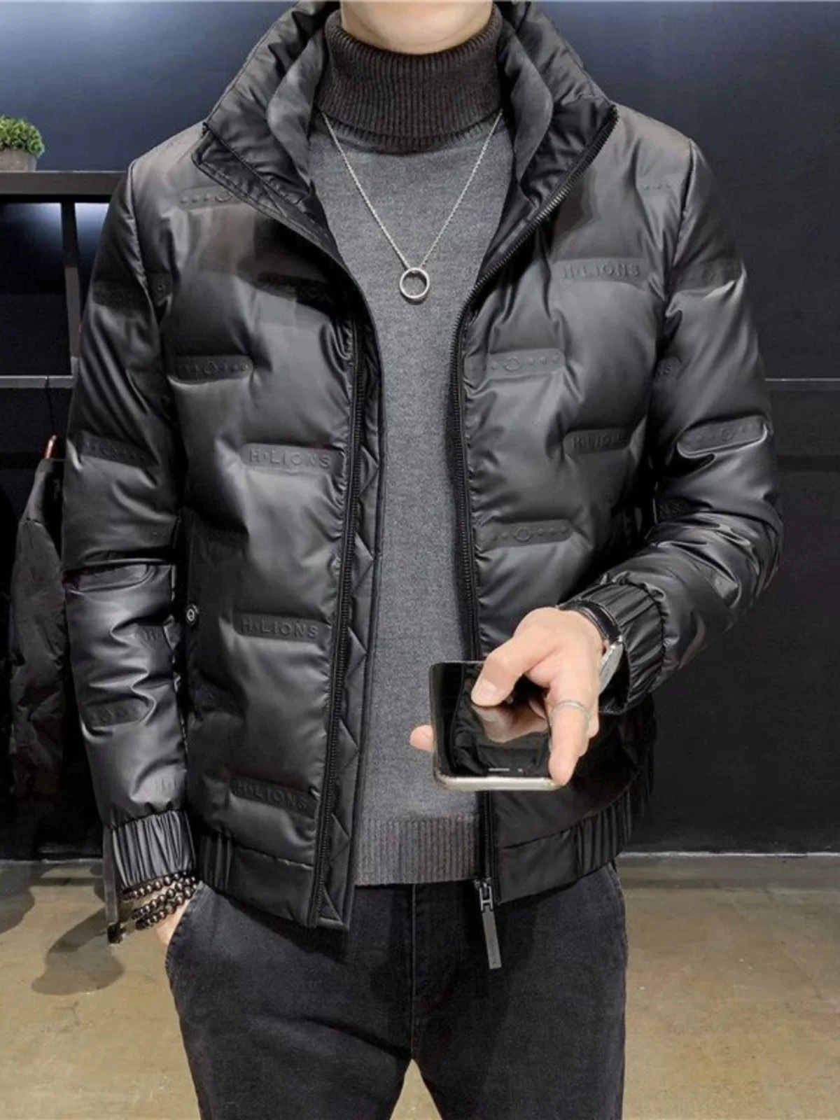 

Trendy Winter down Cotton Jaet Men's Korean Sle plus Size Lightweight ort Bright Surface Cotton Clothes Par