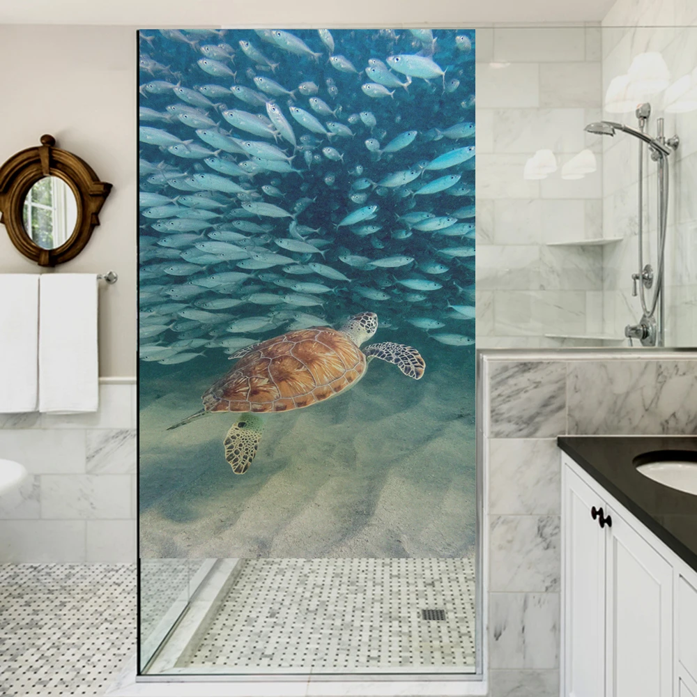 Window Privacy Film UV Blocking Heat Control Static Cling Sea Turtle Decorative Glass Window/Door Sticker