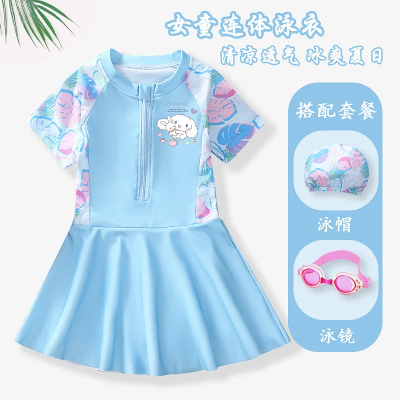 Kawaii bambini Cinnamoroll costume da bagno cuffia da bagno ragazza costumi da bagno vestito estate Bikini vestiti da spiaggia biancheria intima protezione solare asciugatura rapida