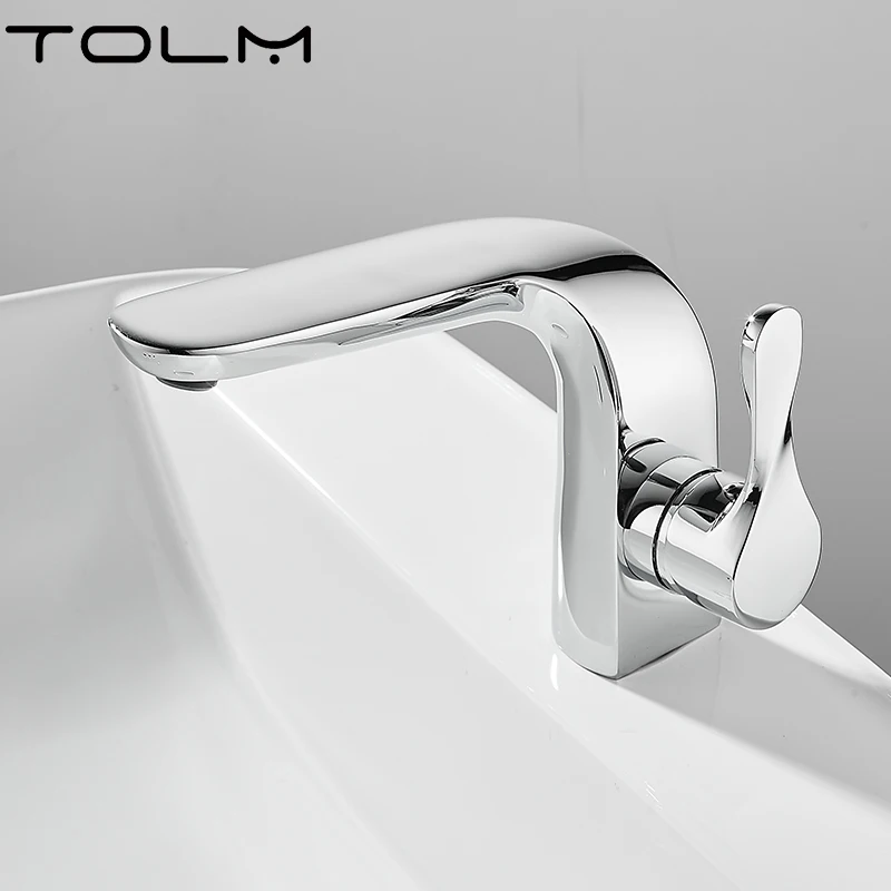 TOLM Brass Chrome Bathroom Basin Faucet Luxury Bathroom Faucets Single Lever Faucet  Golden Bathroom Faucets Taps For Bathroom