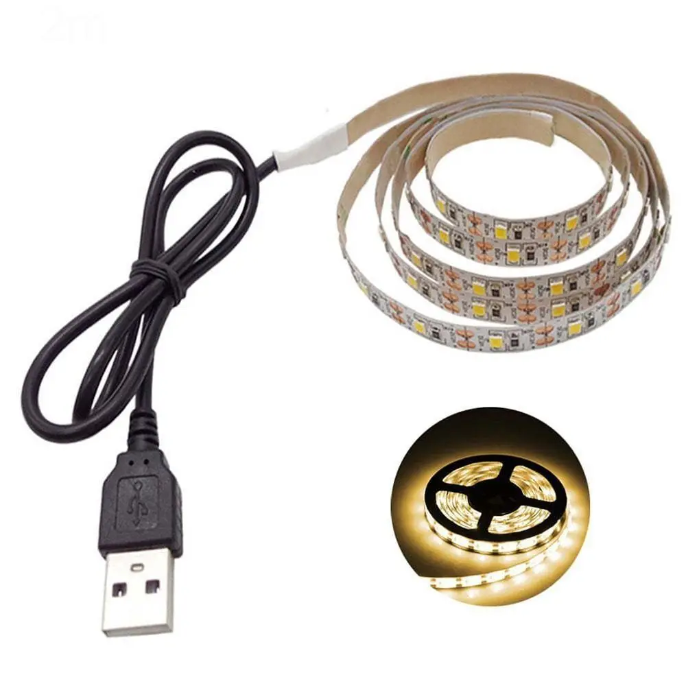 1 Uds. Tira de luces LED impermeable DC 5V cinta de iluminación blanco cálido lámpara de tira USB 1-5m decoración del hogar SMD 2835 LED TV fondo