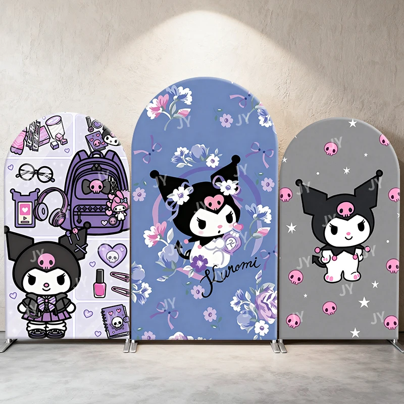 

Kuromi Floral & Daily Items Style Arch Backdrop Cover Lovely Festive Scene For Kids Birthday Baby Shower Photo Booth Background