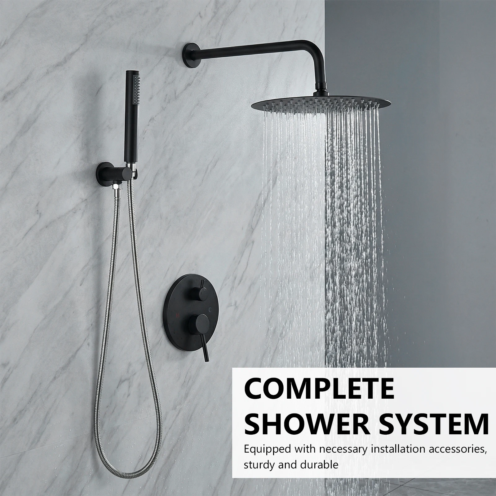 Ceiling Mount Shower System with 10 Inch Showerhead High Pressures Shower Trim Kit with Rough-in Valve for Home Bathroom Hotel