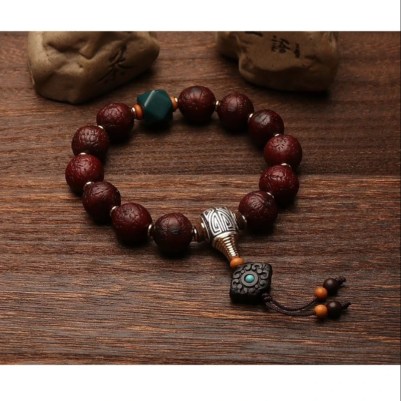 

UMQ Authentic Bodhi Seeds Bracelet with Natural Chen Seed Jade and Phoenix Eye, Great for Feng Shui and Meditation