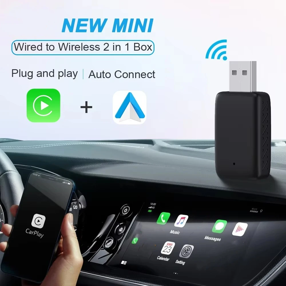 

2 in 1 Car Carplay Adapter Box Automatic Connect Plug and Play Wired To Wireless Dongle for IPhone 6 and above/IOS 10 and above