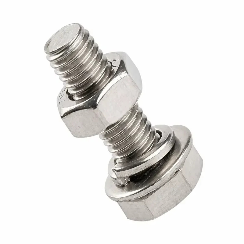 DIN933 10.9 Grade Hexagon Bolt and Nut Set A2-70 Stainless Steel Screw with Spring Washer for Construction Hardware Fasteners