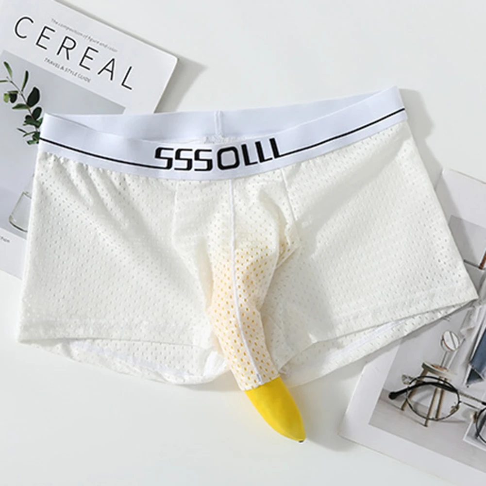 Men Breathable Meshs Shorts Elephant Nose Pouch Underwear Trunks JJ Sleeve Lingerie Stretch Loose Cool Panties