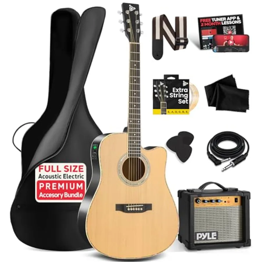 

Cutaway Acoustic Electric Guitar and Amp Kit 4/4 Full Size Spruce Wood Body with 10W Amplifier Gig Bag Strap Extra Steel String
