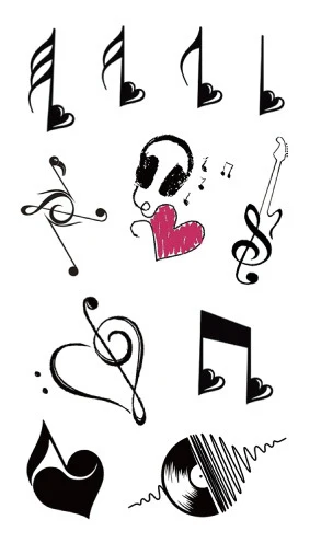 

Temporary Tattoos sticker music Note Love guitar record headset tatto Water Transfer fake flash tatoo for woman man