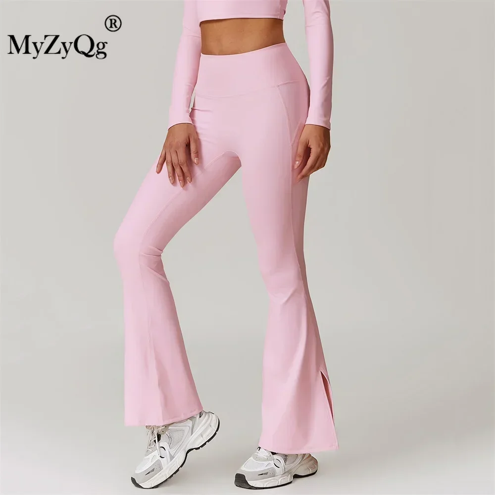 MyZyQg-mallas ajustadas de Yoga para mujer, pantalones deportivos acampanados de pierna ancha Micro elásticos para correr, pantalones deportivos de cintura alta